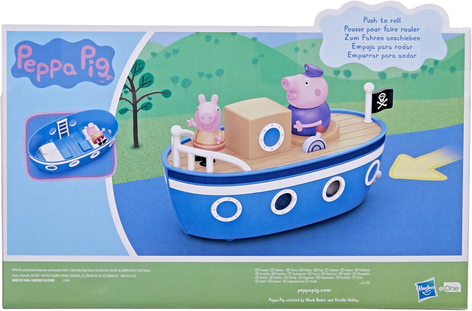 Peppa Pig Peppa’s Adventures Grandpa Pig’s Cabin Boat Vehicle Preschool Toy: 1 Figure, Removable Deck, Rolling Wheels, for Ages 3 and Up 24Hr Smart